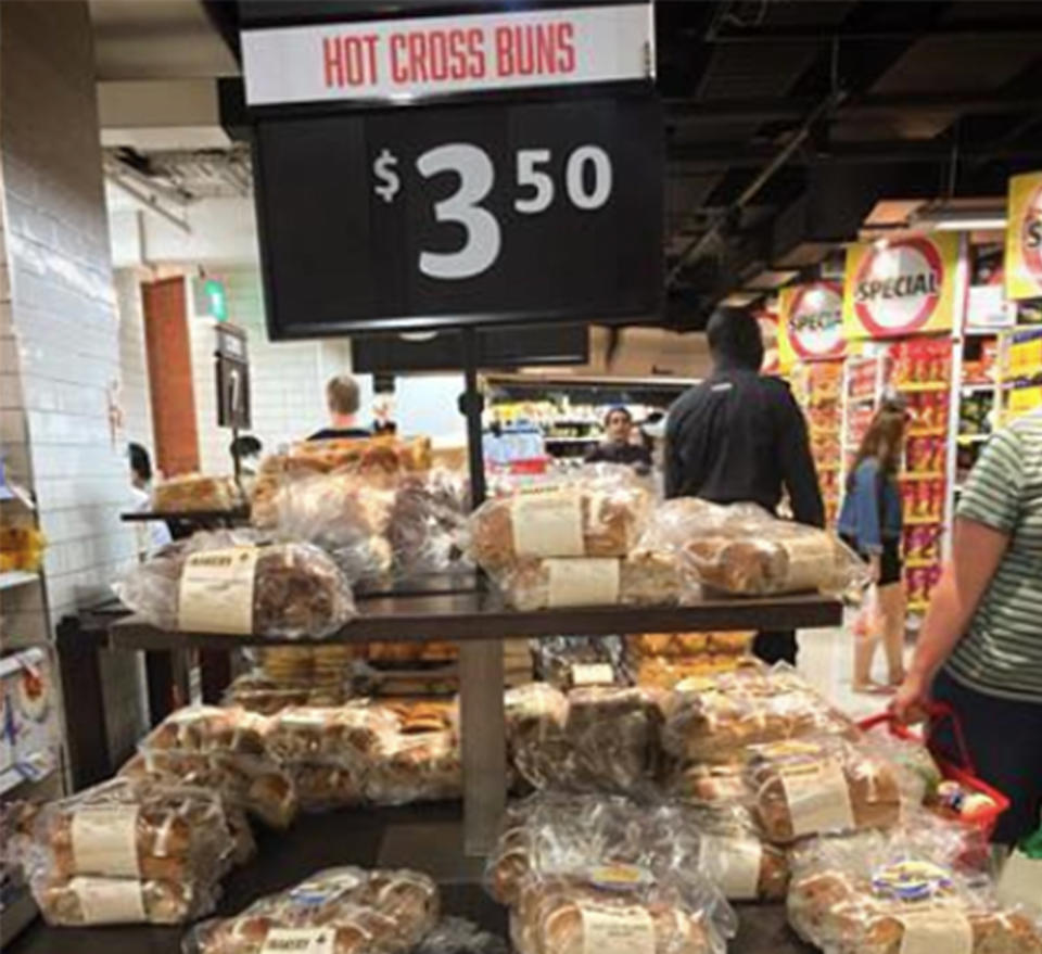 An Instagram user spotted hot cross buns at Coles Melbourne Central.