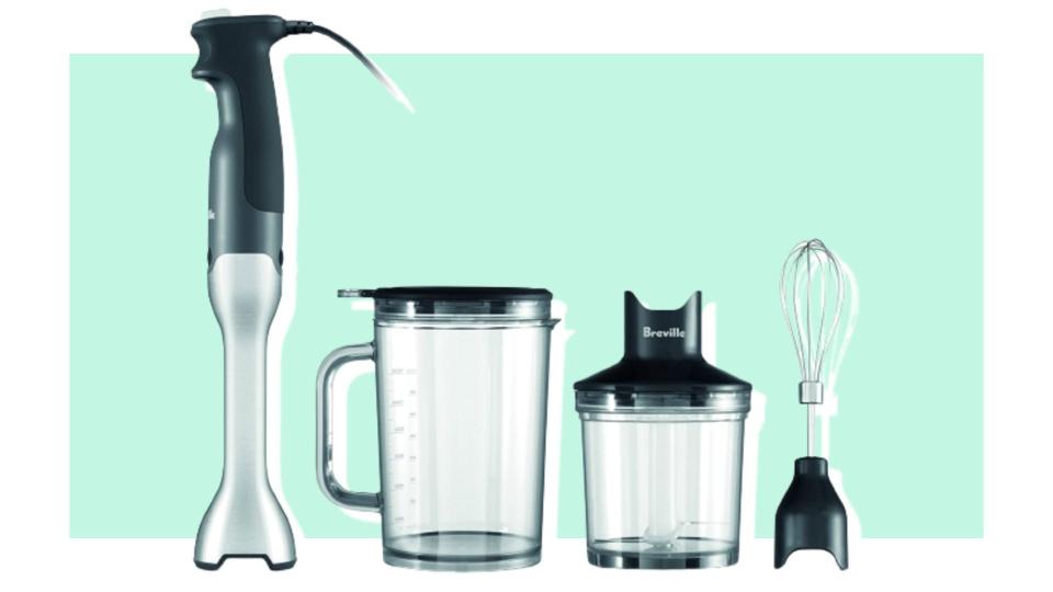 The Breville immersion blender comes with several handy accessories