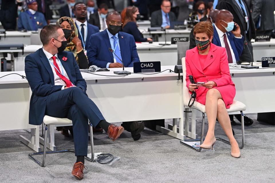 Nicola Sturgeon waits for the start of the opening ceremony at Cop26 (AFP via Getty Images)