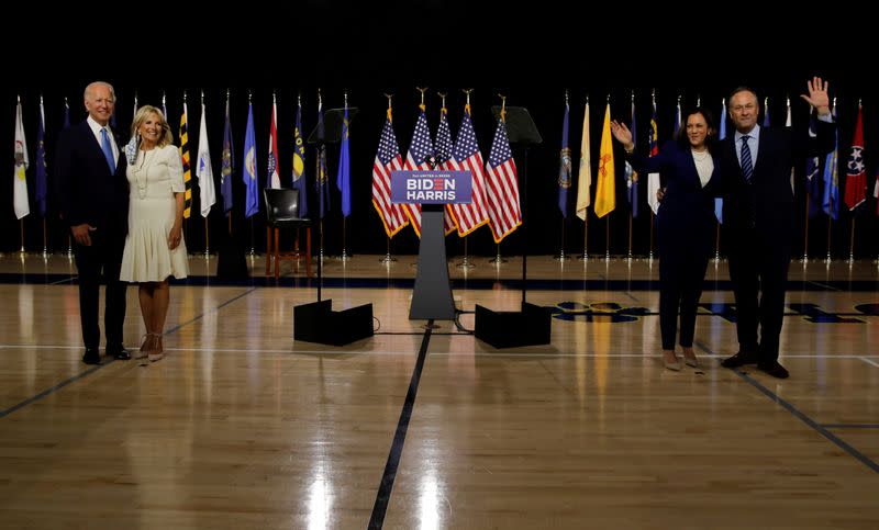 Democratic presidential candidate Biden and vice presidential candidate Harris hold first joint campaign appearance as a ticket in Wilmington, Delaware