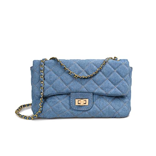 CROSSBABY Women Small Shoulder Bags Quilted Crossbody Distressed Jean Denim  Purse Evening Bag Clutch Handbag with Chain Strap (Baby blue): Handbags