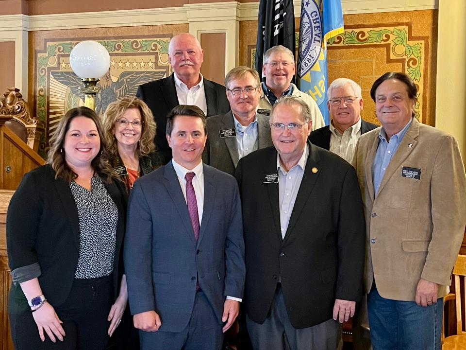 The House Republican leadership voted on during a Saturday meeting in Pierre. From left to right; Taylor Rehfeldt, Will Mortenson, Hugh Bartels, Mike Stevens (front), Becky Drury, Kirk Chaffee, Rocky Blare (middle), Gary Cammack, JD Wangsness (back)