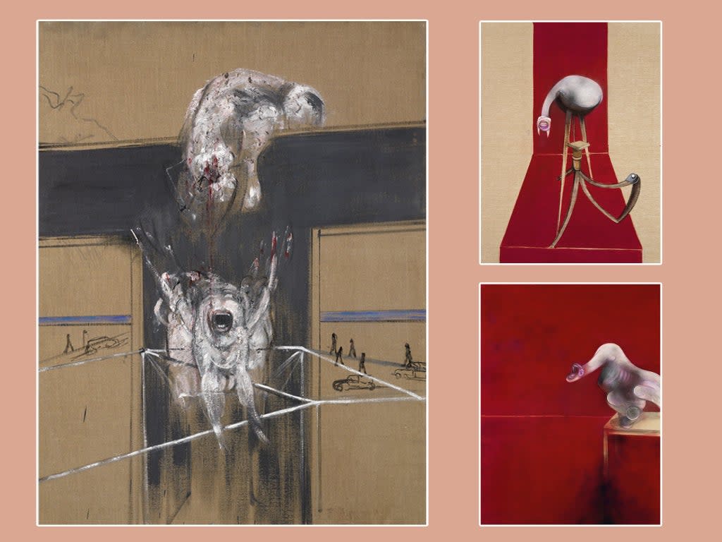 Francis Bacon’s ‘Fragment of a Crucifixion’, 1950, photo by Hugo Maertens, and ‘Second Version of Triptych 1944’, 1988, photo by Prudence Cuming Associates Ltd (© The Estate of Francis Bacon. All rights reserved, DACS/Artimage 2021)