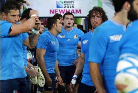 Rugby Union - Ireland v Italy - IRB Rugby World Cup 2015 Pool D - Olympic Stadium, London, England - 4/10/15 Italy players look dejected after the game Reuters / Eddie Keogh