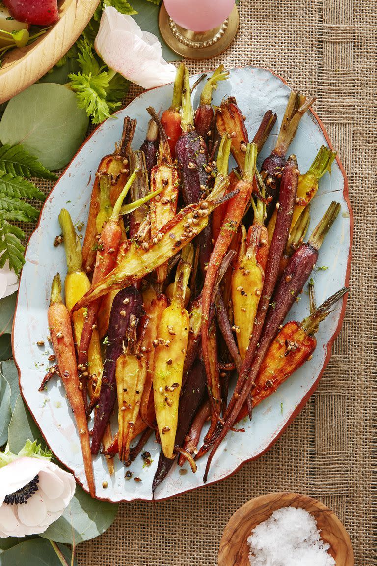 <p>This stunning dish gets a burst of citrusy flavor from lime zest.</p><p><strong><a href="https://www.countryliving.com/food-drinks/a19041568/coriander-maple-glazed-carrots-recipe/" rel="nofollow noopener" target="_blank" data-ylk="slk:Get the recipe;elm:context_link;itc:0;sec:content-canvas" class="link ">Get the recipe</a>.</strong></p>