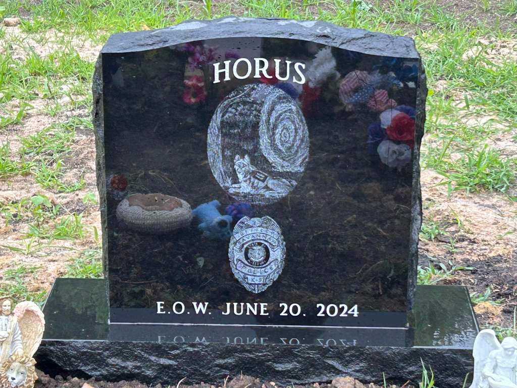 An anonymous community member also purchased a gravestone for the K-9. Savannah Missouri Police Department / Facebook