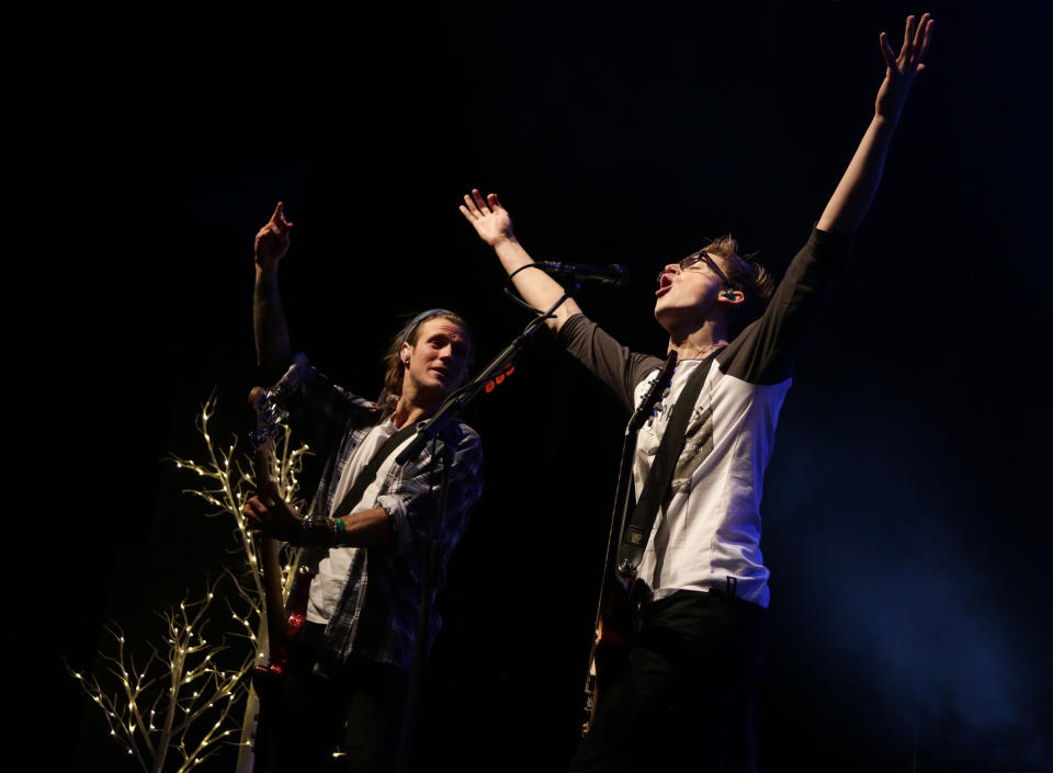 Tom Fletcher and Dougie Poynter of McFly performing at Magic FM's Magic Sparkle Gala at the IndigO2, at the O2 Arena, London. 