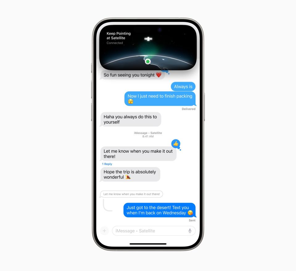 Apple Satellite Messages will let you text friends and family even when you're off-grid.  (Image: Apple)