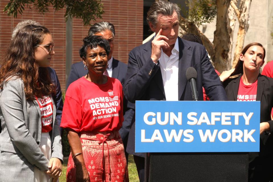 Gov. Gavin Newsom during a news conference at Santa Monica College on July 22, 2022.