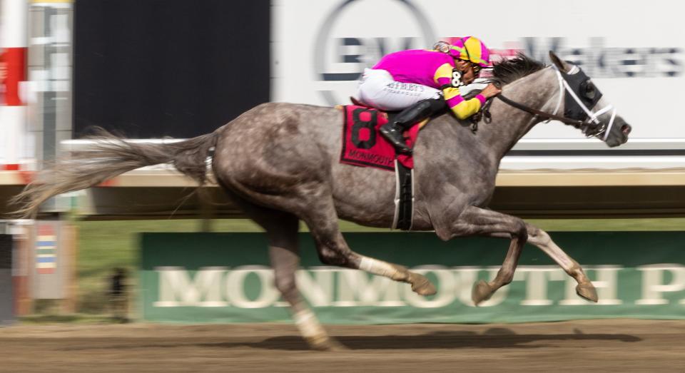 Tapit Trice wins the Monmouth Cup at Monmouth Park in Oceanport, N.J. on July 21, 2024.