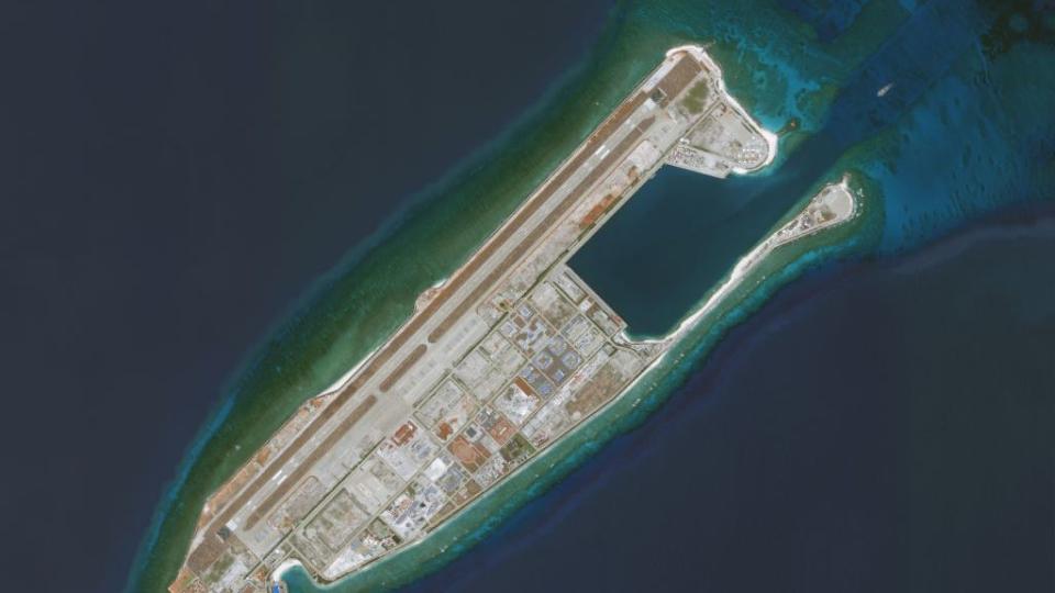 fiery cross reef, south china sea march 27, 2020 maxar satellite imagery of the fiery cross reef in the south china sea, a part of the spratly islands group please use satellite image c 2022 maxar technologies