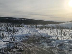 : Segment of winter road extending from the Trans-Taiga Road to the drill area at CV5