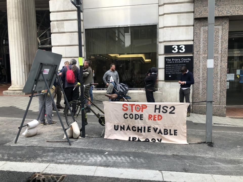 Protestors opposed to the building of HS2 outside court. (Matthew Cooper/PA)