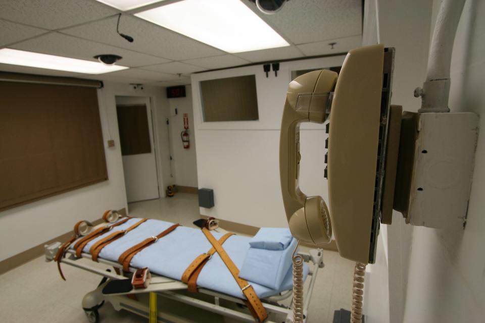 A gurney in an execution chamber at Florida State Prison in Starke where inmates receive lethal injection.