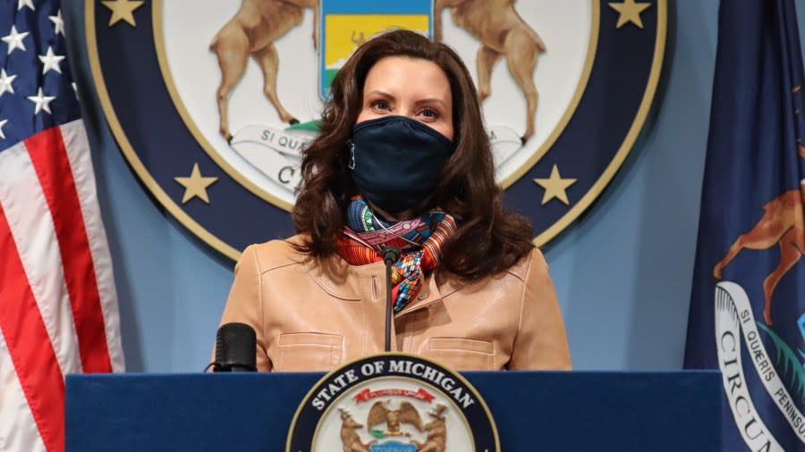 Gov. Gretchen Whitmer speaks during a news conference on Michigan’s response to the pandemic on April 9, 2021. (Courtesy: Executive Office of the Governor)