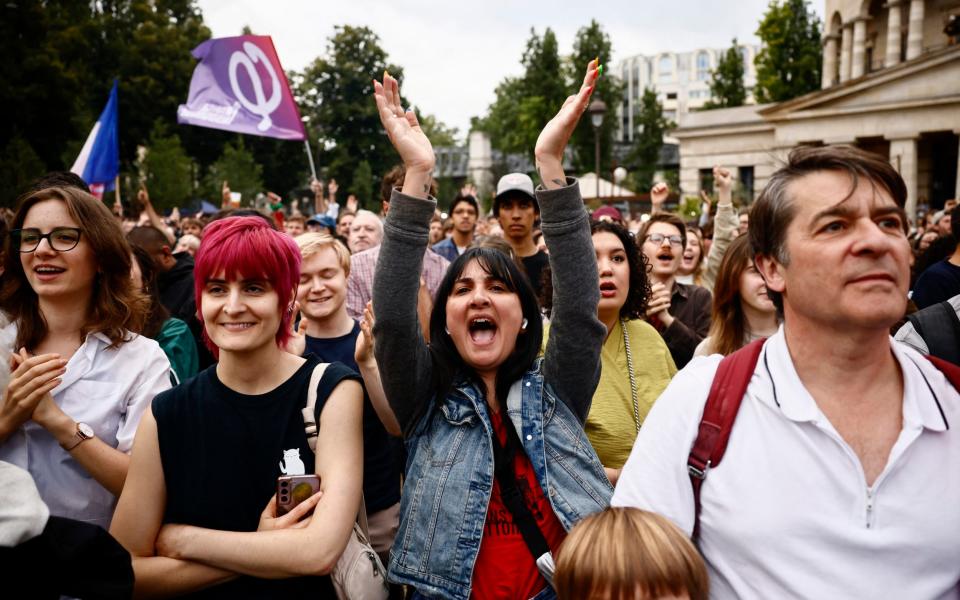 Supporters of the far-Left France Unbowed party celebrate