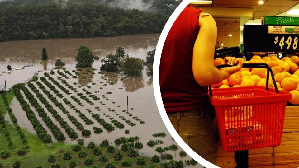 Floods causing damage to fruit trees and shopper in Woolworths