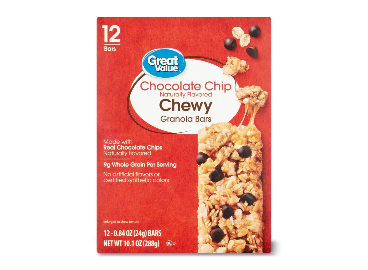 box of Great Value snack bars on a white background