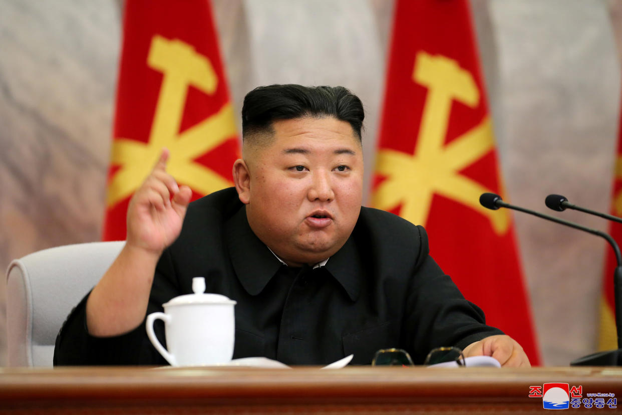 North Korean leader Kim Jong Un speaks during the conference of the Central Military Committee of the Workers' Party of Korea in this image released by North Korea's Korean Central News Agency (KCNA) on May 23, 2020. KCNA via REUTERS    ATTENTION EDITORS - THIS IMAGE WAS PROVIDED BY A THIRD PARTY. REUTERS IS UNABLE TO INDEPENDENTLY VERIFY THIS IMAGE. NO THIRD PARTY SALES. SOUTH KOREA OUT. NO COMMERCIAL OR EDITORIAL SALES IN SOUTH KOREA.     TPX IMAGES OF THE DAY