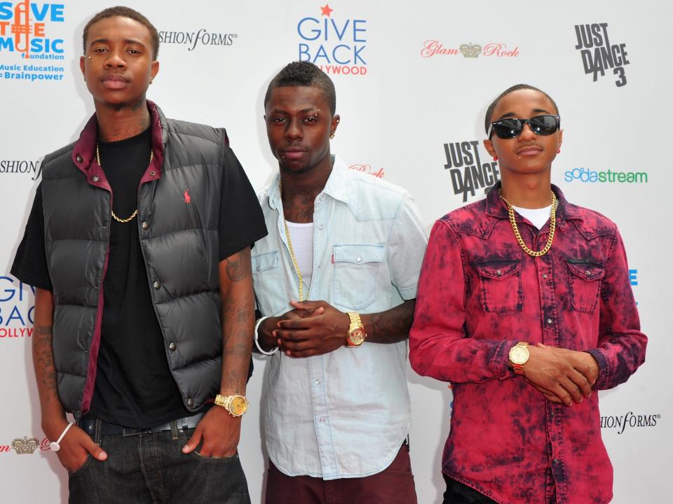 Smoove Da General, Yung and JayAre of musical group Cali Swag District attends the Give Back Hollywood Foundation's benefit for VH1 Save the Music Foundation on August 26, 2011 in Los Angeles, California