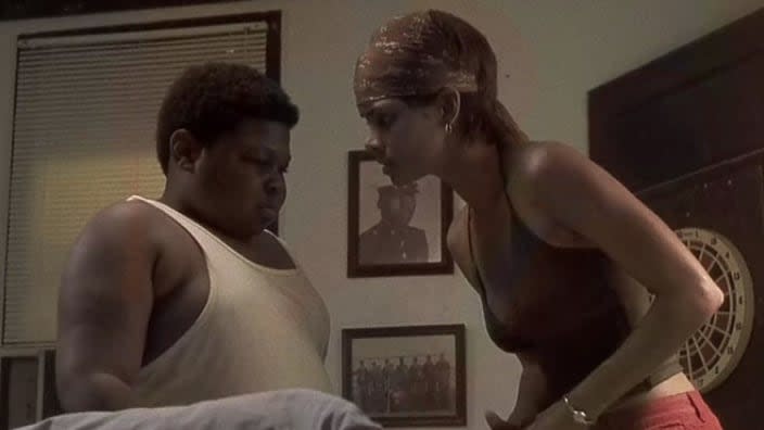 Coronji Calhoun (left) and Halle Berry (right) are seen in one of the many dramatic moments in the 2001 film “Monster’s Ball.” Calhoun died last month at age 31. (Photo: Screenshot/Lionsgate)