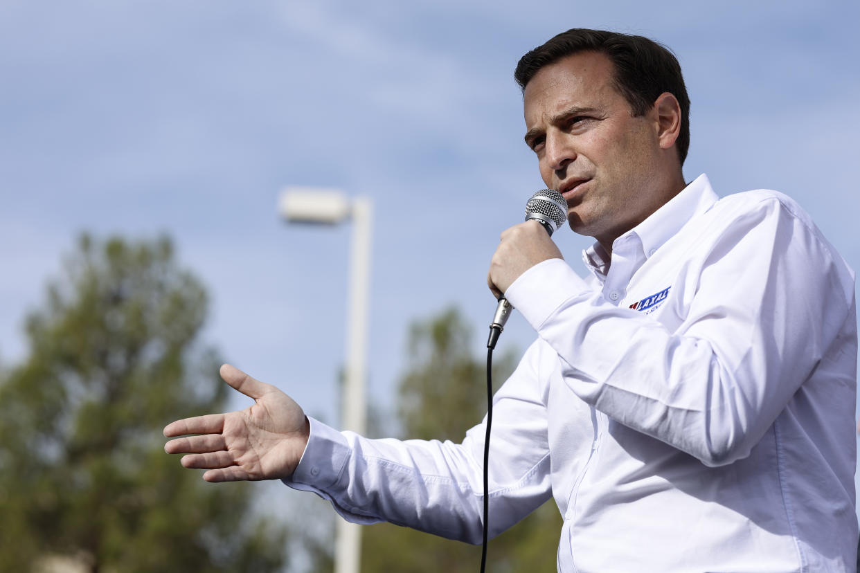 Republican Senate nominee Adam Laxalt speaks at a campaign event.