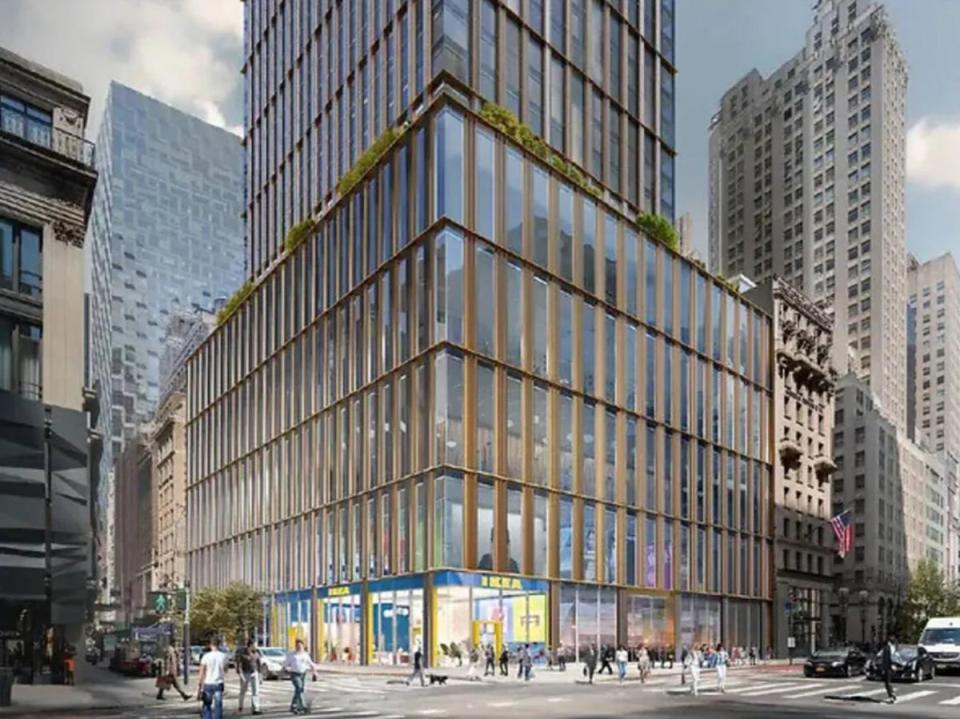 A rendering of an Ikea store at 570 Fifth Avenue, a Manhattan tower that is expected to finish construction in 2028. Ingka Investments, which owns the majority of Ikea stores worldwide, purchased 80,000 square feet in the tower for an ‘Ikea customer meeting point' (KPF)