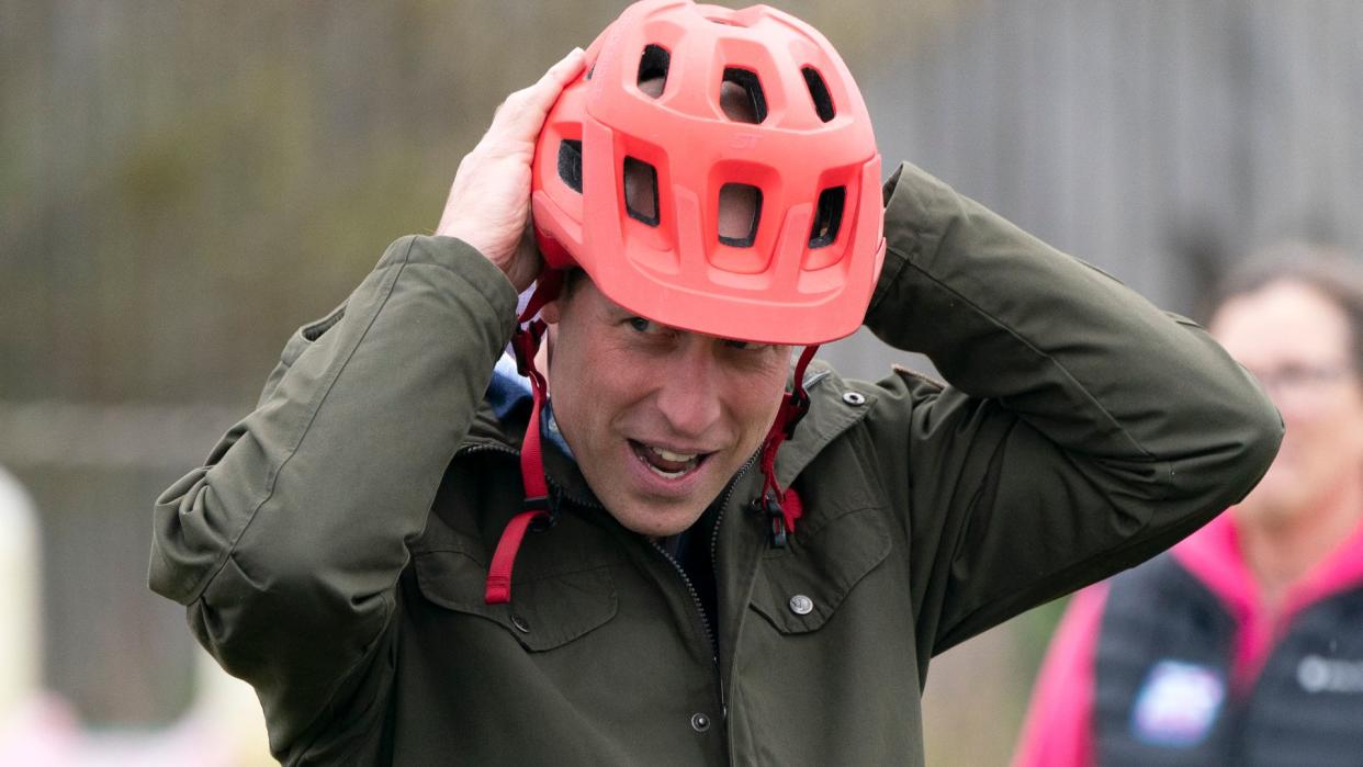 Prince William wearing bicycle helmet