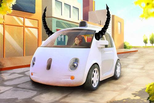 Driverless car with devil's horns
