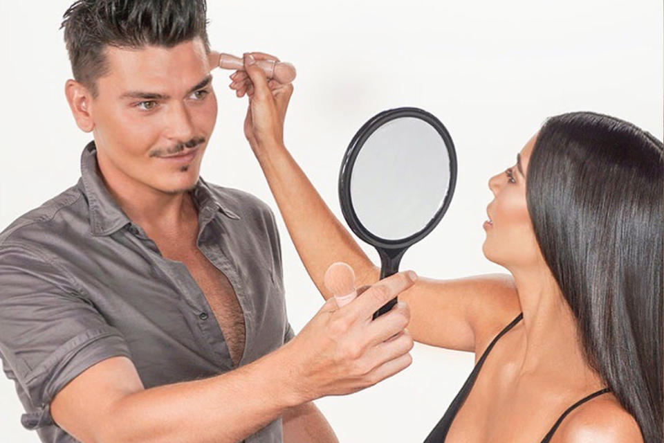 Makeup artist Mario Dedivanovic, left, pictured with Kim Kardashian, wants to help a dedicated husband step up his makeup skills. (Photo: Instagram/makeupbymario)