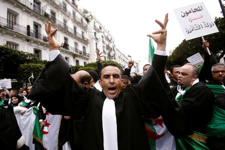 A lawyer gestures during a protest to demand the immediate resignation of President Abdelaziz Bouteflika, in Algiers, Algeria March 23, 2019. REUTERS/Ramzi Boudina