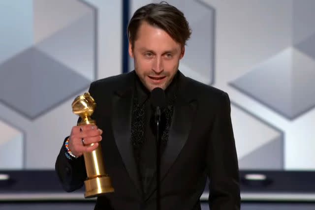 <p>CBS</p> Kieran Culkin accepts his award for best male actor in a drama series