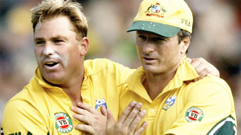 Pictured here, Shane Warne and Steve Waugh playing for Australia in an ODI.