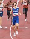 <p>Jakob Ingebrigtsen of Norway is stunned after winning the gold medal in the Men's 1500m Final. </p>