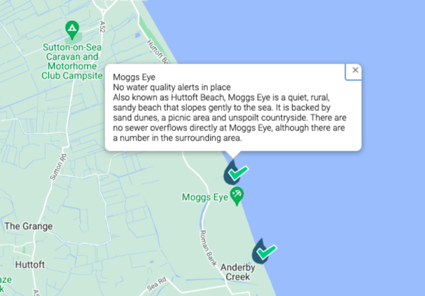 No water quality alerts were in place at Huttoft Beach. (Surfers Against Sewage)