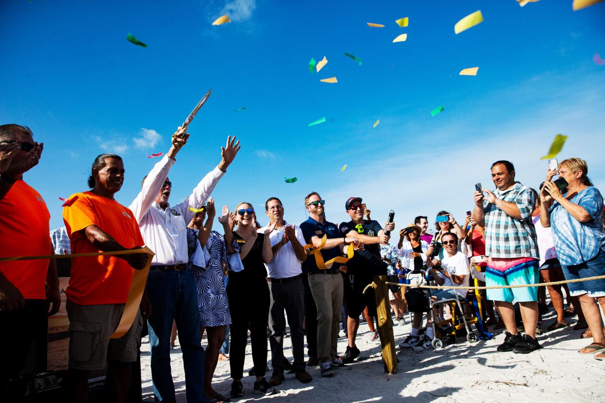 A reopening ribbon cutting was held by Sanibel officials at Lighthouse Beach Park on Sanibel Island on Friday, June 16, 2023. The beach reopened Friday after being closed due to damage sustained in Hurricane Ian on Sept. 28 of last year.  