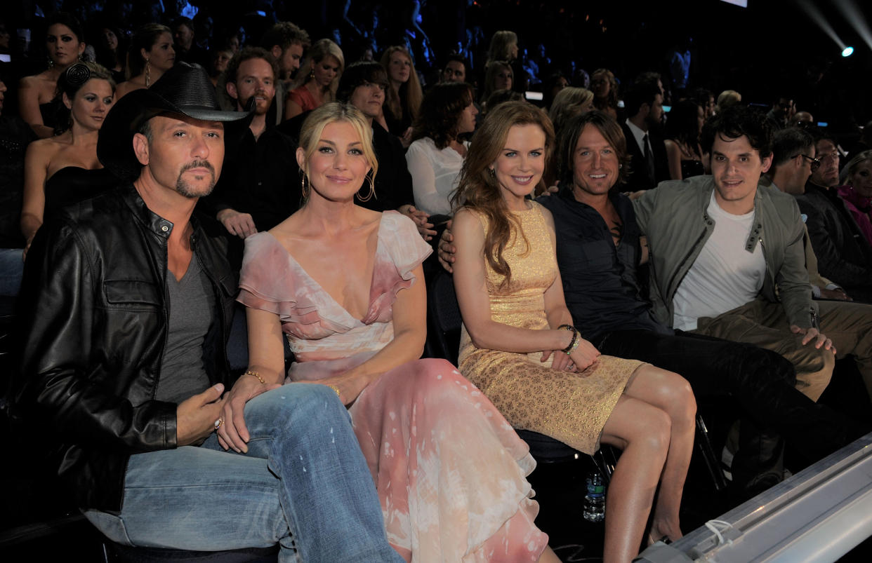 NASHVILLE, TN - JUNE 09:  (EXCLUSIVE COVERAGE) (L-R) Tim McGraw, Faith Hill, Nicole Kidman, Keith Urban and John Mayer attend the 2010 CMT Music Awards at the Bridgestone Arena on June 9, 2010 in Nashville, Tennessee.  (Photo by Kevin Mazur/WireImage)