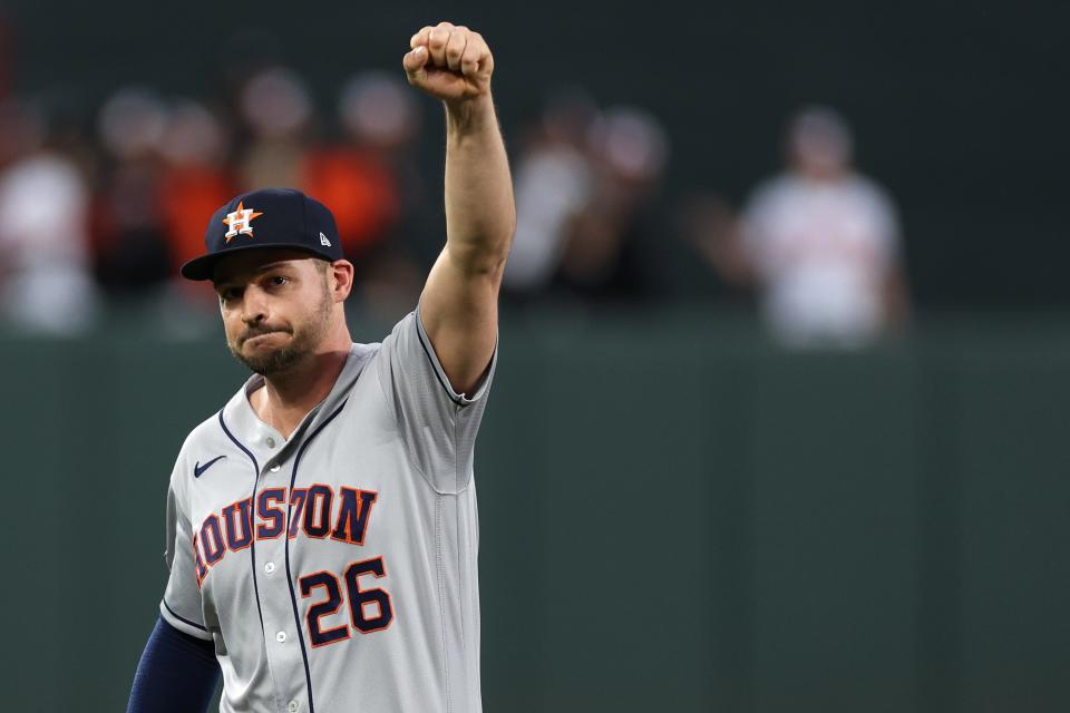 Trey Mancini acknowledges the crowd in Baltimore before a game in September.