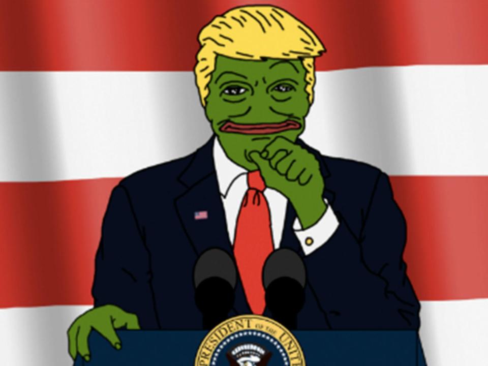 Un meme de Trump usando la imagen de la rana Pepe.