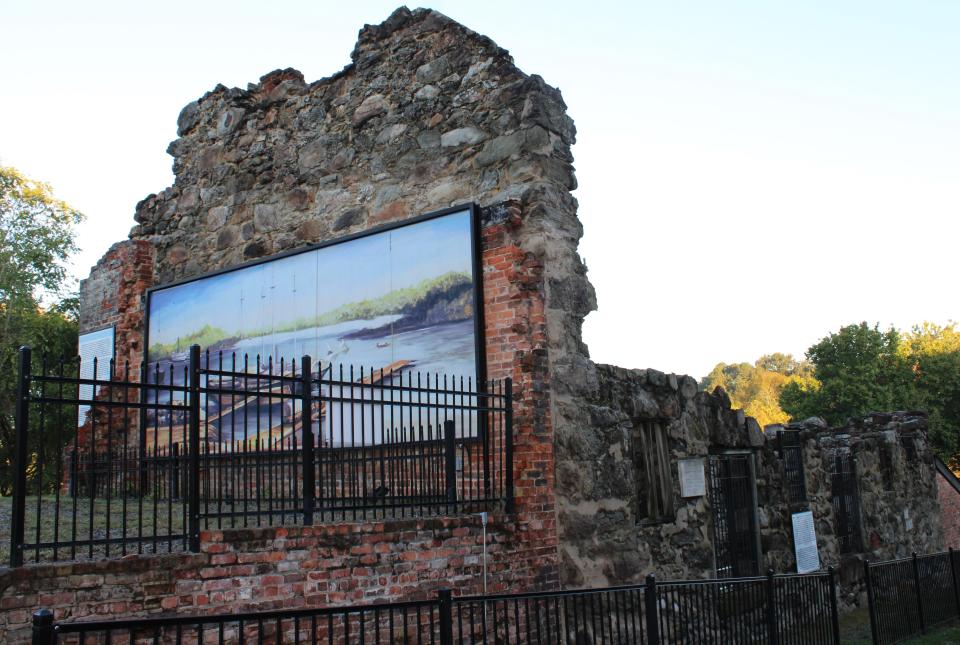 The historic Peter Jones Trading Station at the corner of North Market Street and River Street in Old Towne Petersburg on Oct. 17, 2020. The mural is the Petersburg waterfront located on the Appomattox River adapted from a drawing by William Waud.