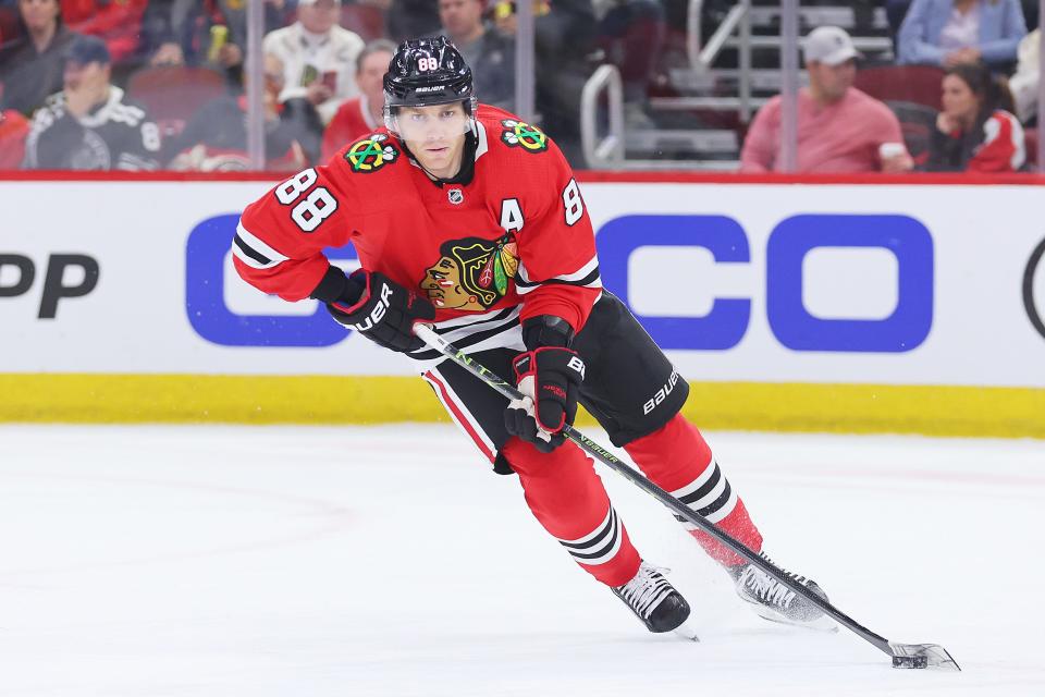 The Chicago Blackhawks' Patrick Kane in action against the Vegas Golden Knights on Feb. 21, 2023.