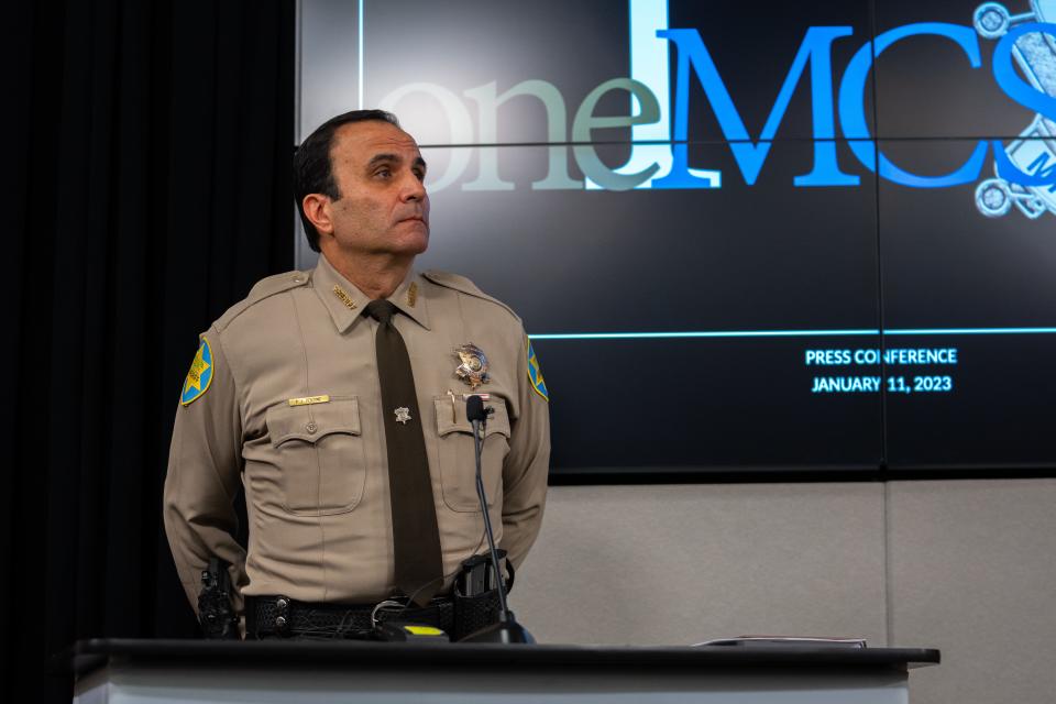 Maricopa County Sheriff Paul Penzone addresses the media at the Maricopa County Sheriff's Office Headquarters.