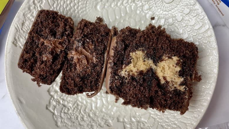 The inside of two Hostess Meltamor cakes