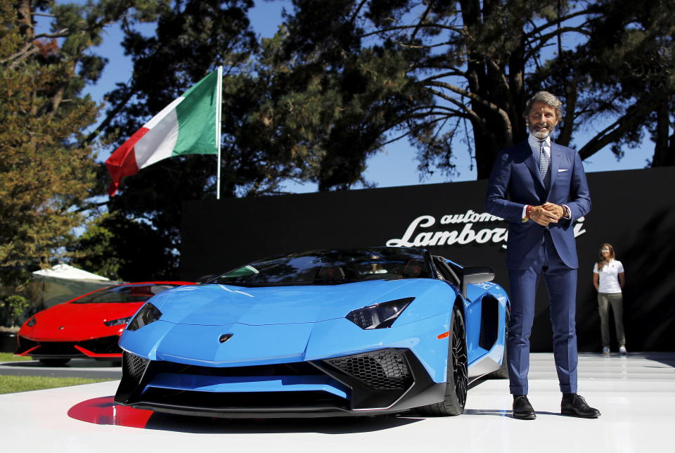 Automobili Lamborghini President and CEO Stephan Winkelmann unveils the Aventador Superveloce Roadster supercar during 