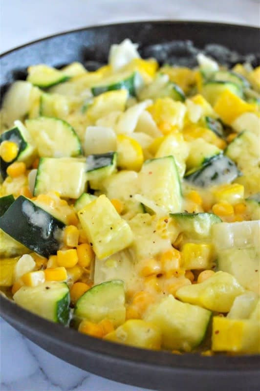 <p>Blackberry Babe</p><p>You will love this simple stovetop recipe that uses yellow squash, zucchini and corn. It’s creamy, cheesy and just a bit spic, and least of all, it's ready in 15 minutes. </p><p><strong>Get the recipe: <a href="https://blackberrybabe.com/2020/10/13/mexican-squash" rel="nofollow noopener" target="_blank" data-ylk="slk:Calabacitas Mexican Squash;elm:context_link;itc:0;sec:content-canvas" class="link ">Calabacitas Mexican Squash</a></strong></p>