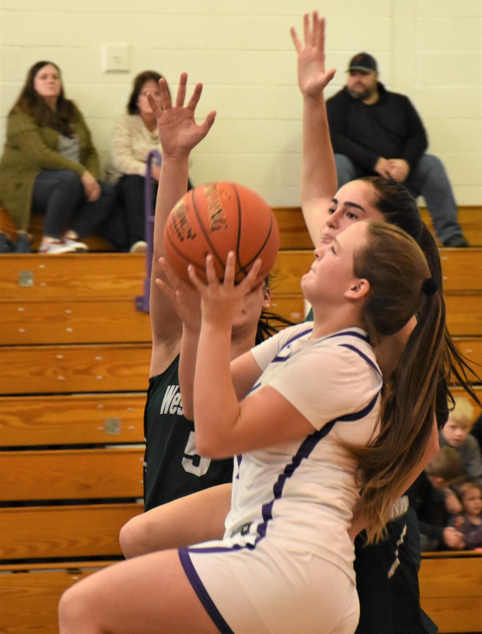 Hanna Burdick goes up with a shot for West Canada Valley against Westmoreland Saturday.