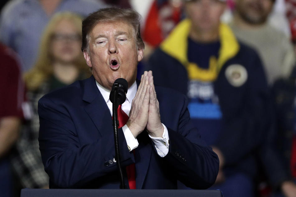 President Donald Trump speaks during a rally at the El Paso County Coliseum, Monday, Feb. 11, 2019, in El Paso, Texas. (AP Photo/Eric Gay)