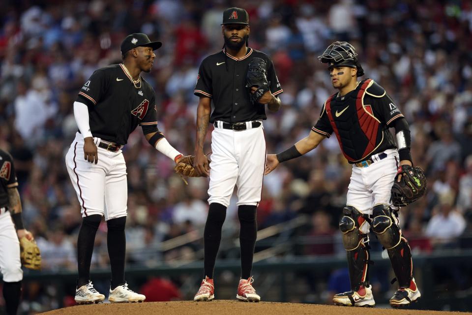 Diamondbacks reliever Miguel Castro is removed from the game in the second inning.