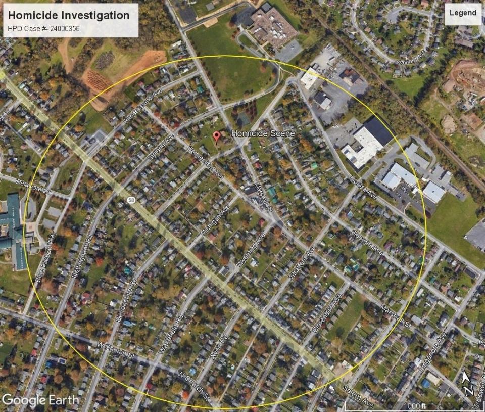 Hagerstown Police are asking the public to submit video footage taken within the pictured perimeter area on the morning of Jan. 26, 2024, to aid with the investigation into Kevin Shepherd's homicide.