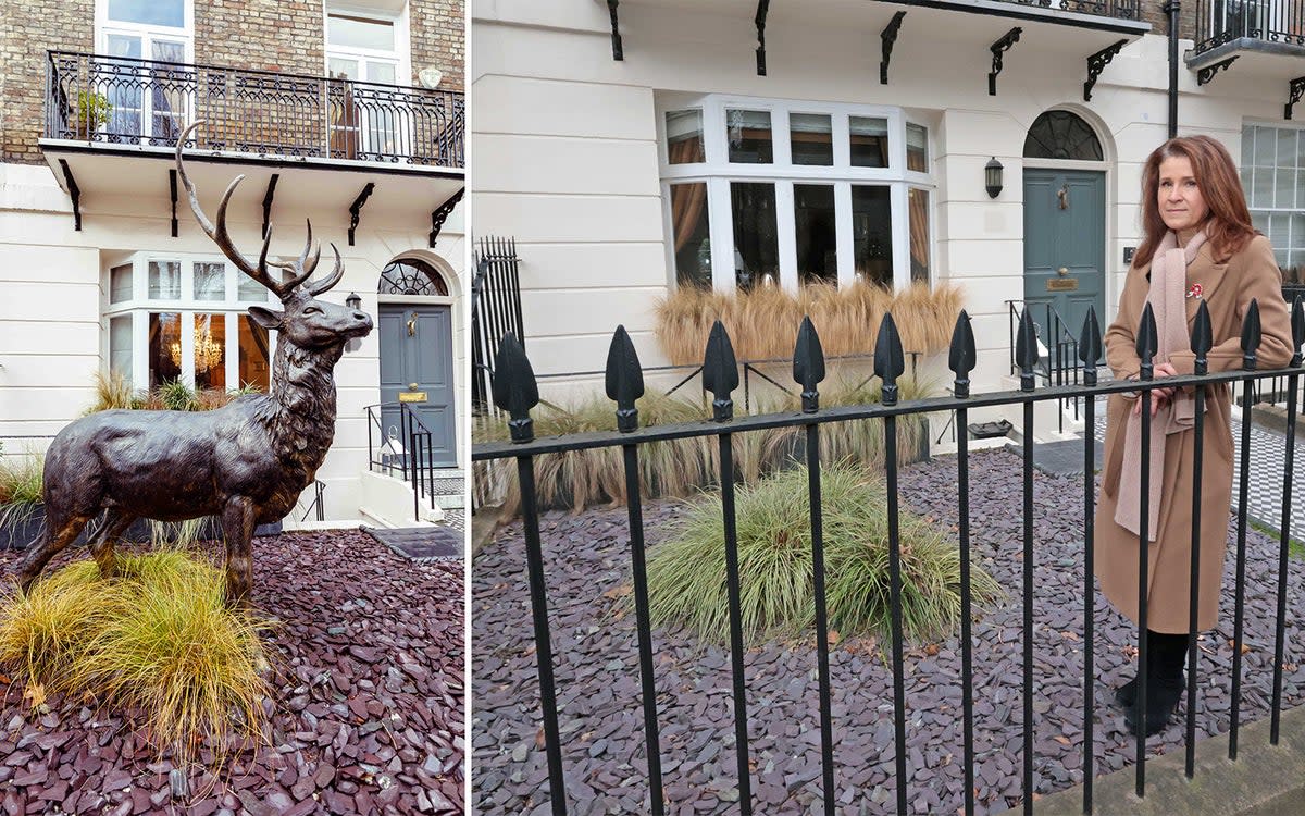 The stag has been stolen from outside Alison Cork’s Knightsbridge home  (Nigel Howard / ES Composite)